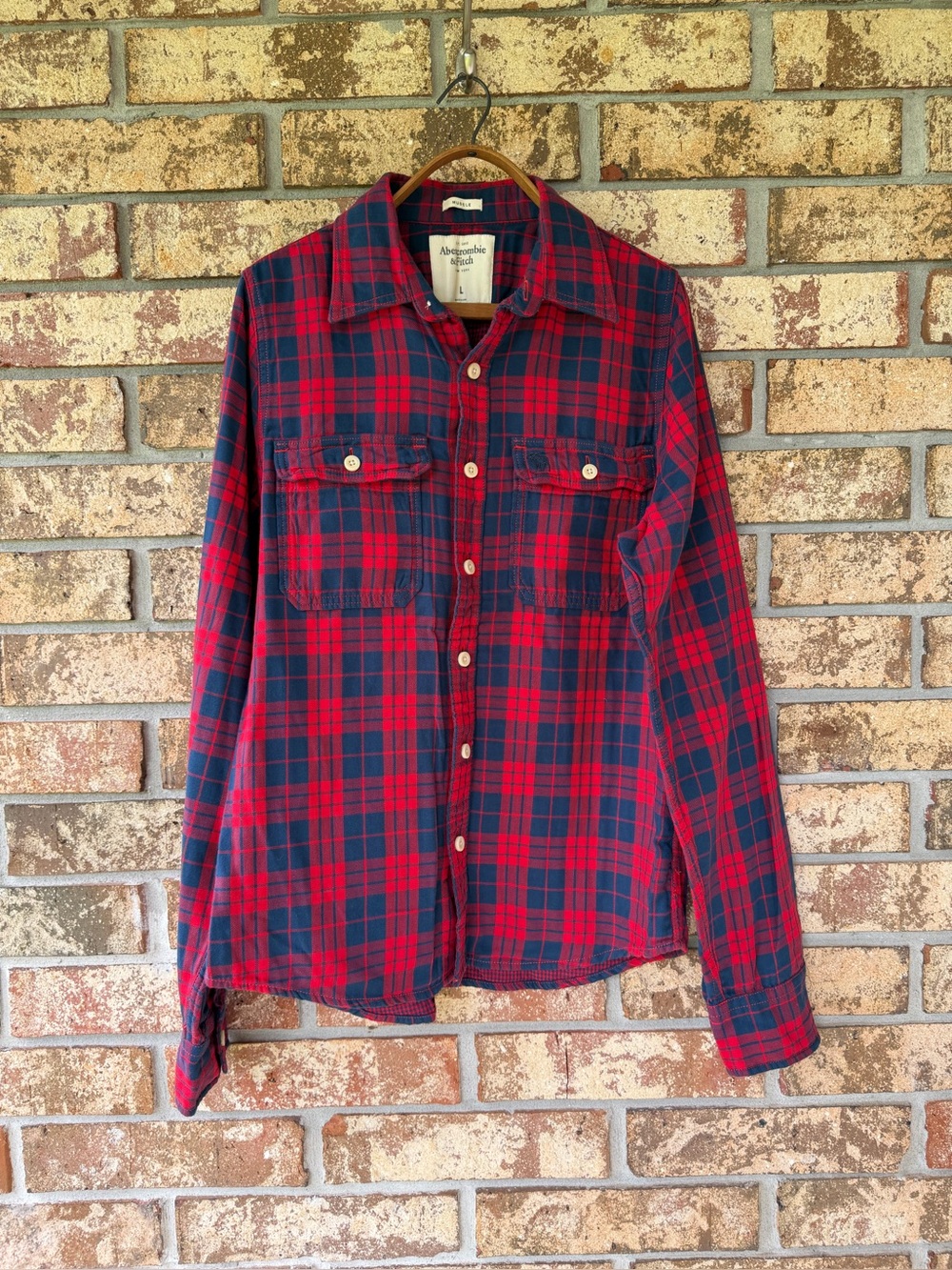 Men’s Abercrombie & Fitch Long Sleeve Flannel Plaid Button Down Shirt Size Large